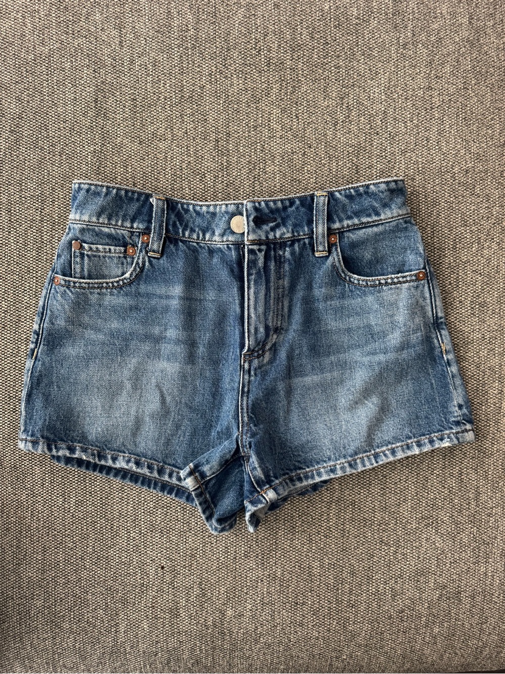 Alice + Olivia Distressed Mid-Blue Denim Shorts